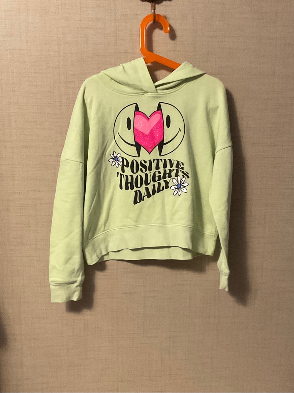 Justice Light Green Hoodie with Pink Heart Graphic